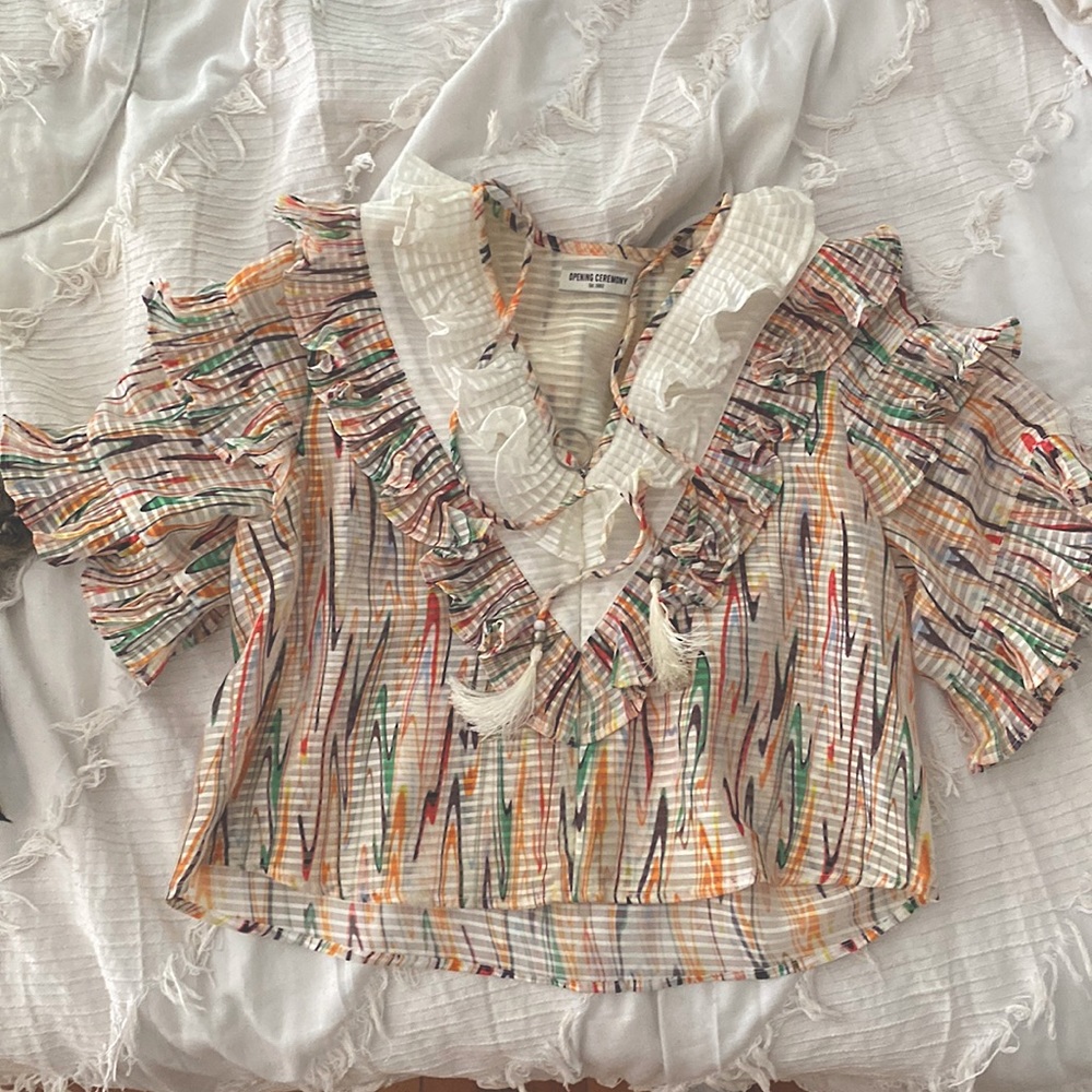 Opening Ceremony Colorful Marble Ruffle Blouse